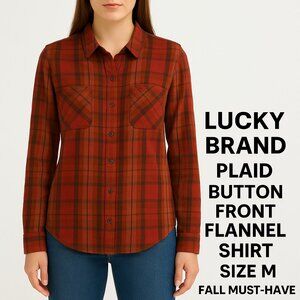 Lucky Brand Women's Cloud Soft Plaid Boyfriend Shirt Grape‎ Wine Red Size M